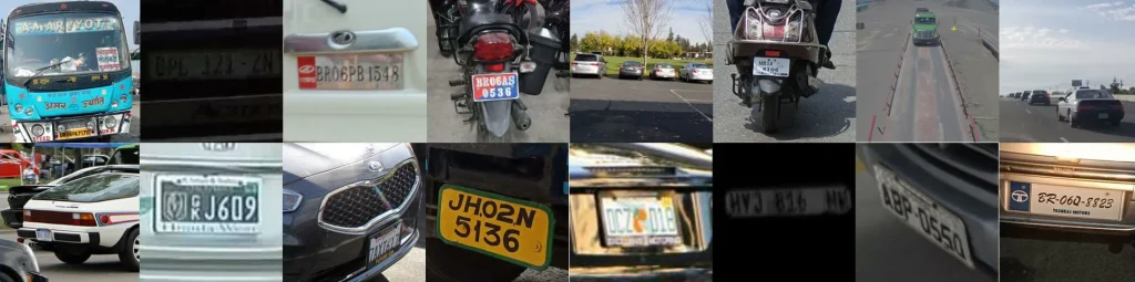 Collage of various vehicles showcasing diverse license plates, emphasizing License Plate Recognition (LPR) technology for security and privacy in property management.